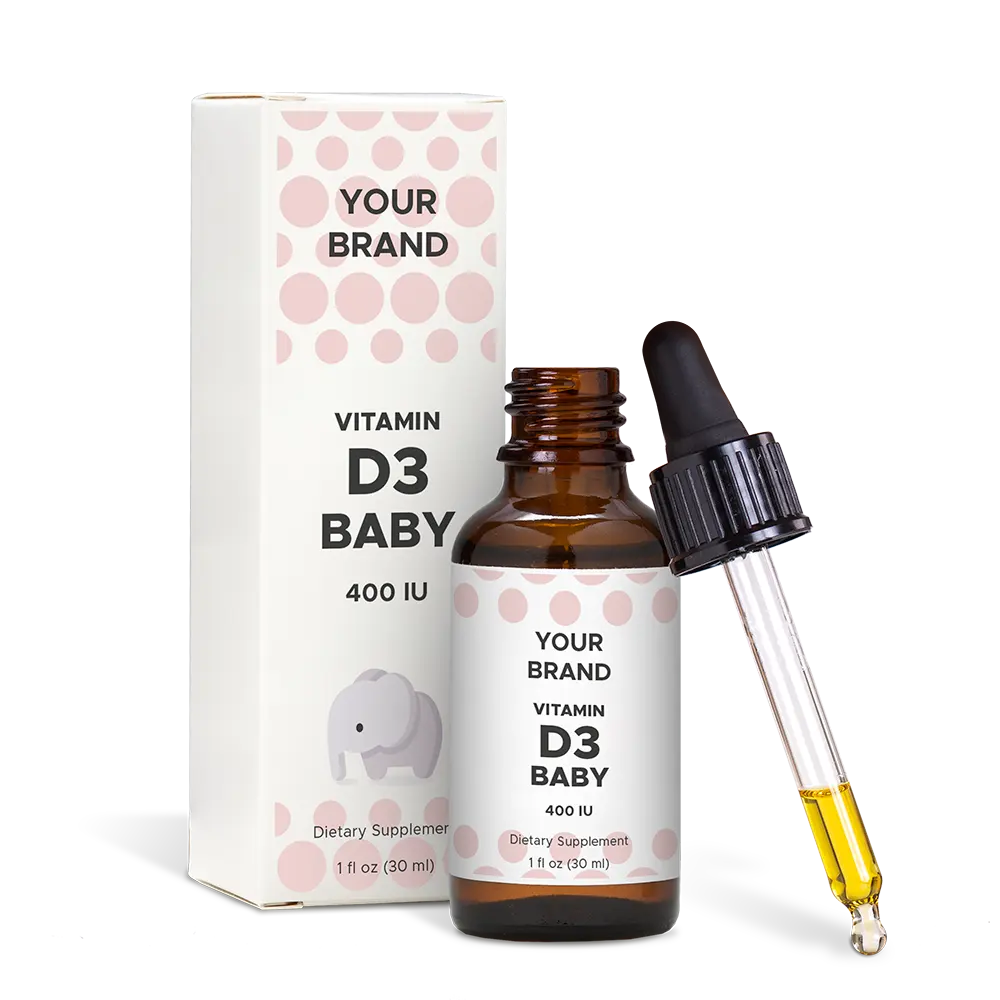 Tetesan Minyak Bayi Vitamin D3-Cairan Oral-OEM-Label Pribadi