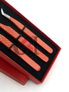 Pinzas de extensión de pestañas con aislamiento de acero inoxidable y volumen ruso con revestimiento de polvo naranja de 90 grados, herramientas de belleza con logotipo personalizado - Product Image 3