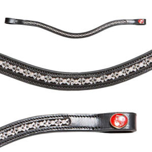 Cadena de diamantes de imitación de color plateado personalizada de diseñador de lujo, banda para la frente de caballo de cuero hecha a mano, forma curva con botón a presión - Product Image 1