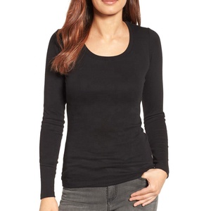 Caslon Crew Neck Long Sleeve 3D Denim Cotton Tee Custom Logo Quick Dry Breathable Women's 100% Cotton Slim Fit T-Shirt - Product Image 1