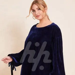 Blue Plus size Knot Cuff Velvet Sweatshirts for Women Manufactured by Huzaifa Products OEM