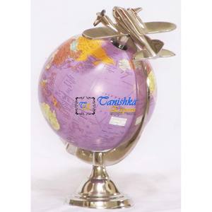 Globe mondial rose à collectionner avec avion et support Globe nautique de concepteur d'avion en laiton vintage pour la décoration intérieure - Product Image 4