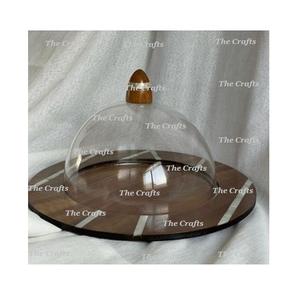 Plateau de service en bois de couleur marron avec dôme en verre plateau de service de qualité supérieure avec couvercle pour vaisselle - Product Image 1