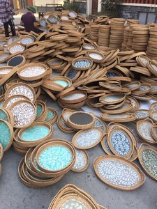Vietnam Handmade Round Rattan <b>Tray</b> with Green Mother of Pearl Inlay for Home Decoration, <b>Serving</b> Accessories and Retail Supply - Product Image 6
