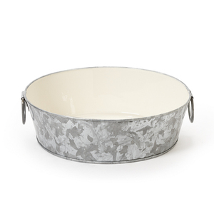 Galvanized Metal Round Rustic Serving Tray with Wooden Handles - Product Image 1