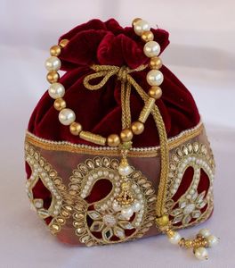 --LATEST--NEW--POTLI--ZARI---EMBROIDERY WORK ON---STYLISH-BAGS WITH---BEAUTIFUL---FOR-PARTY & WEDDING--2021 - Product Image 1