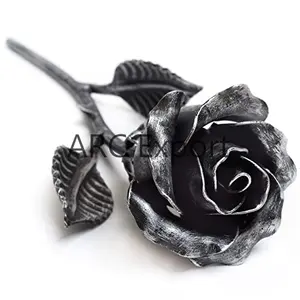 Rosa y Flor Decorativa de Metal Grafito, Rosa y Flor de Metal Hechas a Mano - Product Image 1
