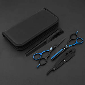 Ciseaux de barbier professionnels en acier inoxydable pour droitiers, à pointe arrondie, 32 dents, plusieurs options de poignées, ciseaux de coiffure noirs - Product Image 4