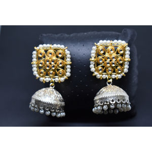 ต่างหูห่วงทองเหลืองประดับเพชรคันดันสีทองแบบดั้งเดิม ดีไซน์ทันสมัย ทำด้วยมือ สำหรับเด็กหญิงและสตรี - Product Image 2