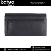 Dompet Panjang Wanita Gaya Retro Vintage Kulit Asli Anti RFID dengan Ritsleting & Kancing Pengunci Lapisan Poliester Hitam untuk Penggunaan Sehari-hari