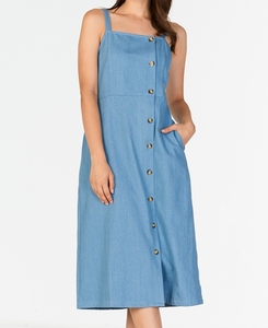 Nouvelle Robe d'été sans manches pour femme, coupe trapèze, en lin 100% uni bleu ciel, col carré, longueur genou, style formel, tendance et sexy - Product Image 3