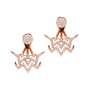 ต่างหูเงินแท้ 925 รูปทรงหยักสองด้าน ประดับด้วยหินสีขาว งานแฮนด์เมดจากตุรกี ขายส่ง - Product Image 1