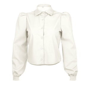 Cuir sur mesure printemps mince à manches longues en cuir PU chemises de mode femme à manches longues femmes haut vêtements chemises en cuir - Product Image 1