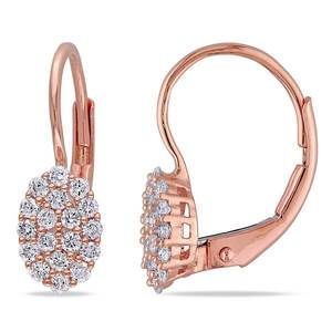 Boucles d'oreilles à fermoir levier avec grappe de diamants naturels taille ronde en or rose 14 carats |   Boucles d'oreilles élégantes en diamant pour femmes, bijoux de mariée - Product Image 1