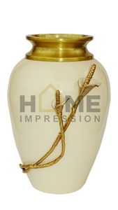 <b>White</b> Enamel <b>Gold</b> Plated Flower Vase with <b>Gold</b> Leaf Attachment Home <b>Desk</b> Organizer Wholesale Supplies Metal Toptable Vase - Product Image 6