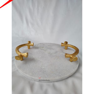 Plateau de service rond en métal pur de qualité supérieure, à poignées dorées décoratives, pour décor du ramadan, livraison gratuite - Product Image 3