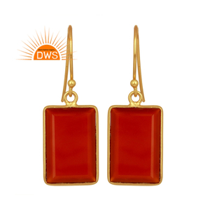 925 Sterling <b>Silver</b> Gold Plated Dangle Earrings Jewelry Supplier Rectangle Shaped Red Onyx Gemstone Earring Jewelry Wholesaler - Product Image 1