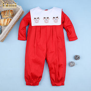 ODM OEM Barboteuse smockée à manches longues pour bébés garçons avec broderie de renne Winter-BB1328 100% coton - Product Image 2