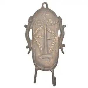 Handmade Traditional Antique Brass Tribal Face Coat Wall Mounted Hooks Hangers Reusable Utility Hat Bags Clothes Heavy Duty