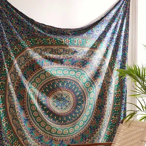 挂毯波西米亚印度100% 棉织物装饰床罩美丽曼陀罗印花沙滩巾挂毯