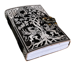 Book Of Shadows Genuine Leather Journal Dragon Under Tree Of Life Design Notebook Blank Cotton Paper Journal Notebook For Unisex - Product Image 1