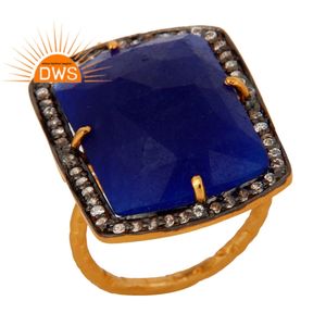 Anillo de cóctel Aventurina azul para mujer, joyería chapada en oro de 18k, venta al por mayor, Plata de Ley 925, proveedor de joyería - Product Image 1