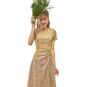 Robe Vintage à imprimé Floral pour femmes, col rond, manches courtes, avec cordon de serrage, tenue fabriquée au Vietnam, nouvelle collection 2020 - Product Image 3