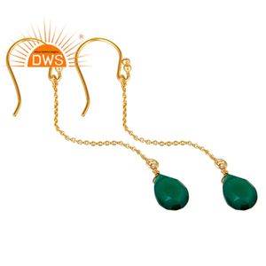 Pendientes de cadena de eslabones colgantes de piedras preciosas de ónix verde facetado de plata 925 chapados en oro de 18K, proveedor de colección clásica - Product Image 2