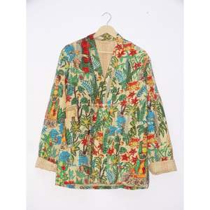 Manteau pour femme fait main de couleur beige, veste ethnique Kantha, robe courte maxi, peignoir imprimé, tissé, hiver, vente en gros, 100% coton, doublure en coton - Product Image 5