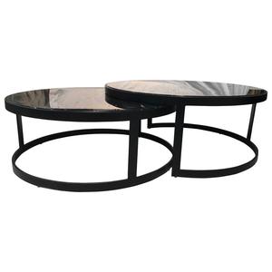 Modern Luxury <b>Black</b> Marble <b>Coffee</b> <b>Table</b> with Adjustable Iron Frame New <b>Round</b> Design Set for Living Room Dining & Villa Home Use - Product Image 1