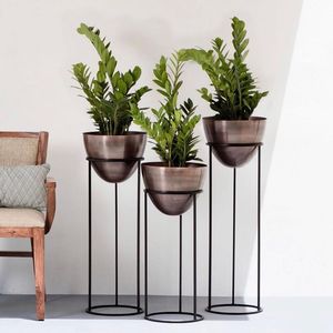 High Quality Set of 3 Metal Planters <b>Pots</b> <b>Stand</b> for Home and Garden Use Black <b>Pot</b> and Golden <b>Stand</b> High Quality Planters - Product Image 6