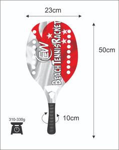 Raquettes de tennis de plage sur mesure, face de 20 mm, poids de 310-330 g, longueur de 50 cm, poignée en fibre de carbone et filet en fibre de verre carbone - Product Image 1
