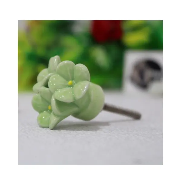 Tradnary botões de cerâmica verdes, botões de cerâmica verdes para flores em formato de armário, porta, gaveta, mobília, móveis para casa, a menor preço