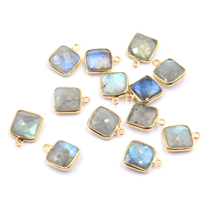 Pendentif en labradorite de forme carrée, argent sterling 925 naturel, serti de pierres, plaqué or 14K/18K, avec bélière, fabrication de bijoux faits à la main - Product Image 1