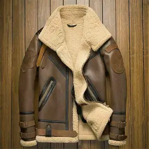 Aviador de caza marrón para hombre, chaqueta de piel auténtica de bombardero de vuelo B3, 2021, precio al por mayor