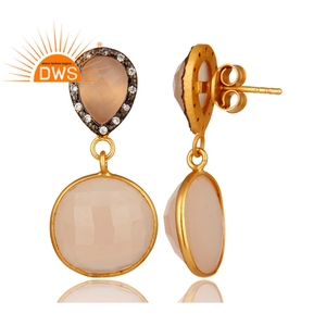 กุหลาบ Chalcedony และสีขาวเพทายพลอยห้อยต่างหูเครื่องประดับขายส่ง18พันทองเครื่องประดับเงินสเตอร์ลิงผู้จัดจำหน่ายเครื่องประดับ - Product Image 3