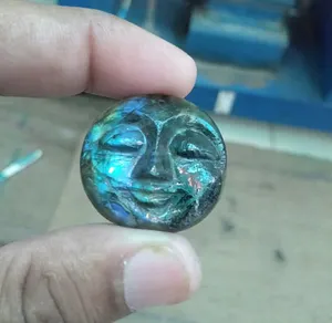 Batu permata ukir bulan Labradorite berkilau kualitas terbaik untuk hadiah ulang tahun perhiasan bentuk Oval tiga batu sempurna