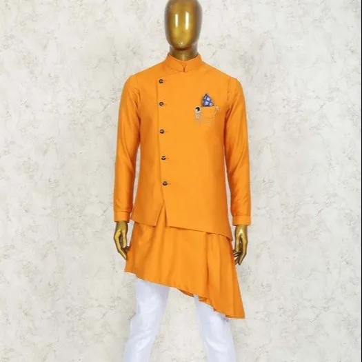 BANDH GALA Mantel Rok Anarkali Gaya KURTA SHERWANI Setelan Desainer Berat Musim Pernikahan Celana CHURIDAR untuk Pria Bollywood Grosir
