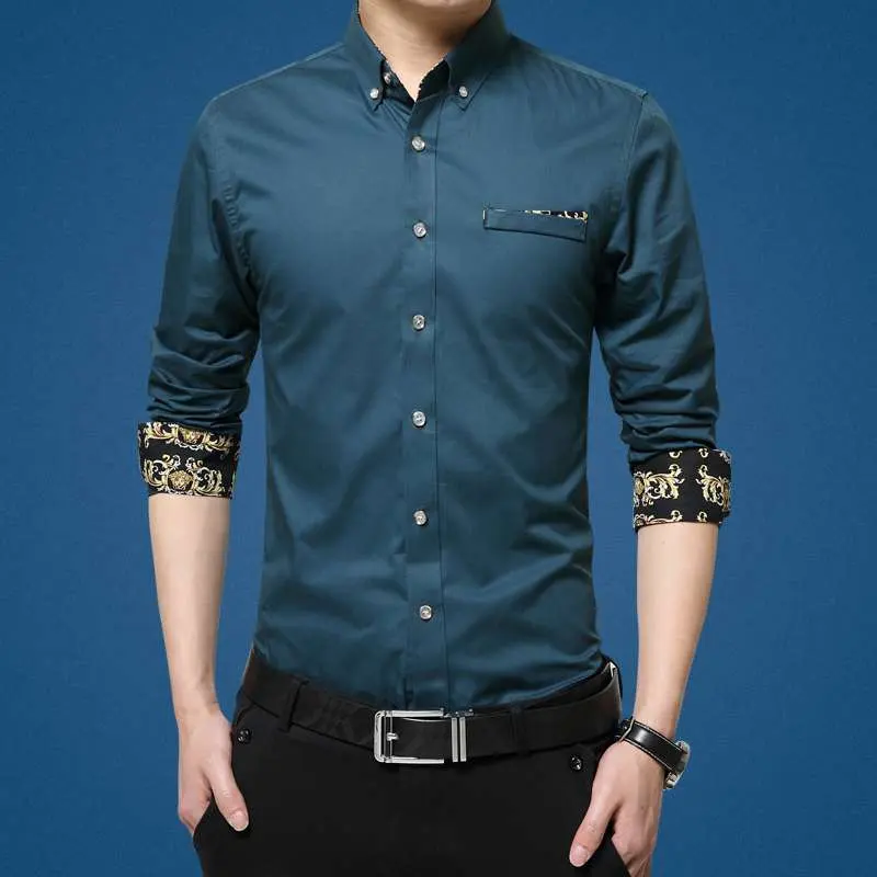 Chemise à manches longues en coton pour hommes, accessoire de travail, formel, imprimé, boutons, pour le travail, [14 cm]