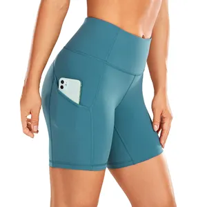 Women's Sport Shorts Two-side pocket High Waist Tummy Control Shorts with Side Pockets-6 inches