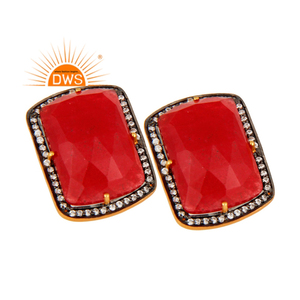 PENDIENTES DE CIRCONIA blanca y Aventurina roja para niñas, joyería de plata 925 chapada en oro indio, al por mayor - Product Image 2