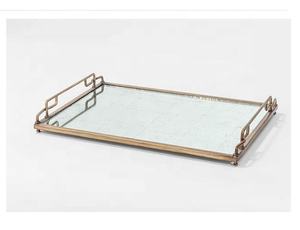 BRASS <b>TRAY</b>, BRASS RECTANGULAR <b>MIRROR</b> <b>TRAY</b>, GLASS and BRASS <b>TRAY</b> Best Seller - Product Image 3