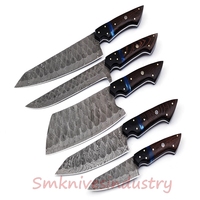 Handgemaakte Damascus DIY kookmes set, 1-delig vaststaand koksmes met hoge koolstofstaal drop point lemmet en houten handvat.