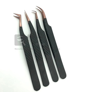 Pinzas de extensión de pestañas con empuñadura de diamante con logotipo personalizado Pinzas de pestañas de acero inoxidable con punta puntiaguda de oro rosa negro mate - Product Image 2