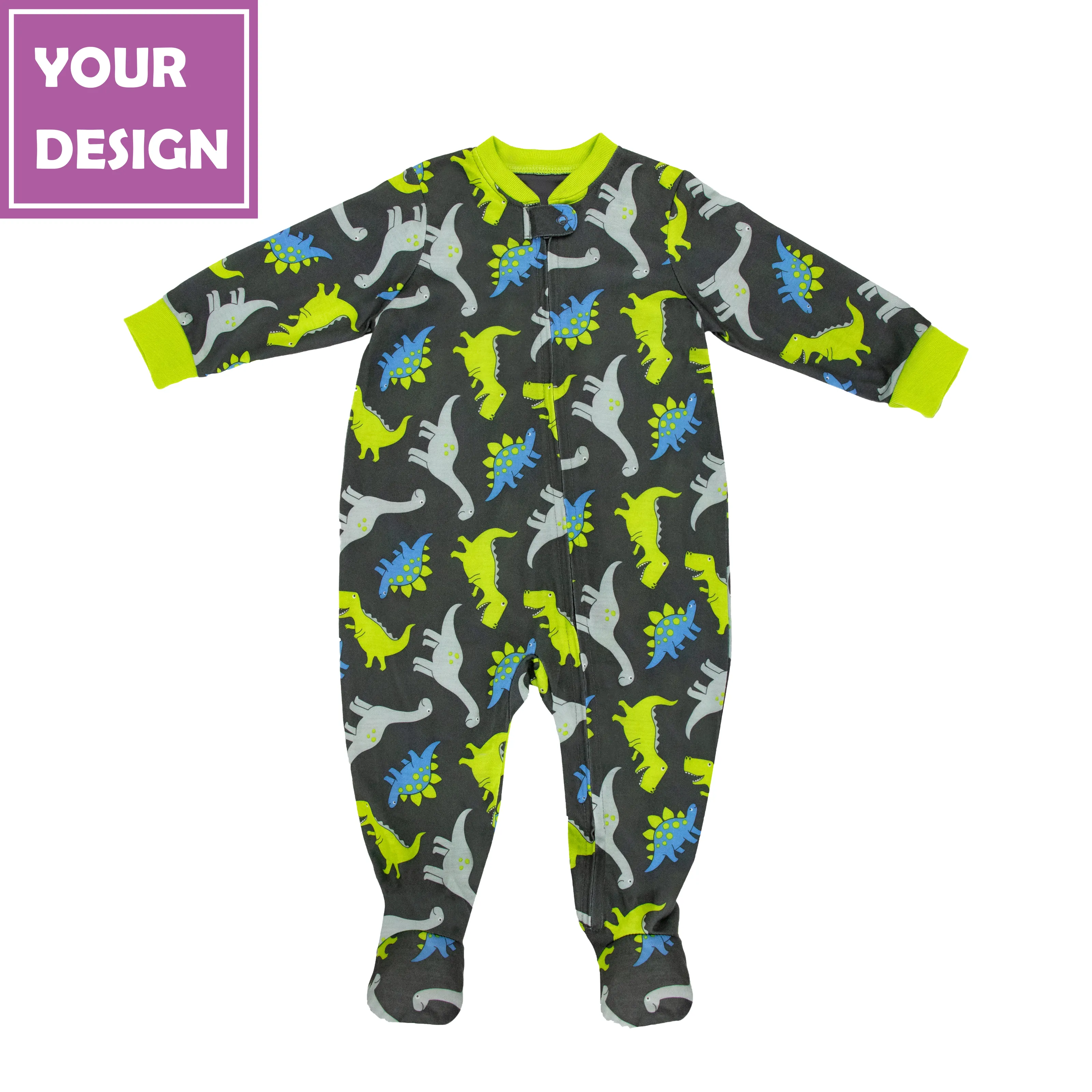 JOYUAN GARMENT MANUFACTURER BR190809 baby romper - BOY DARK GRAY DINOSAUR custom clothes kids soft pajamas cartoon onesies play