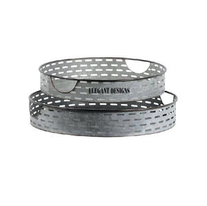 Mejor diseñador hecho a mano forma redonda plato de servir de metal galvanizado conjunto de dos platos bandeja de servir para uso doméstico al por mayor - Product Image 1