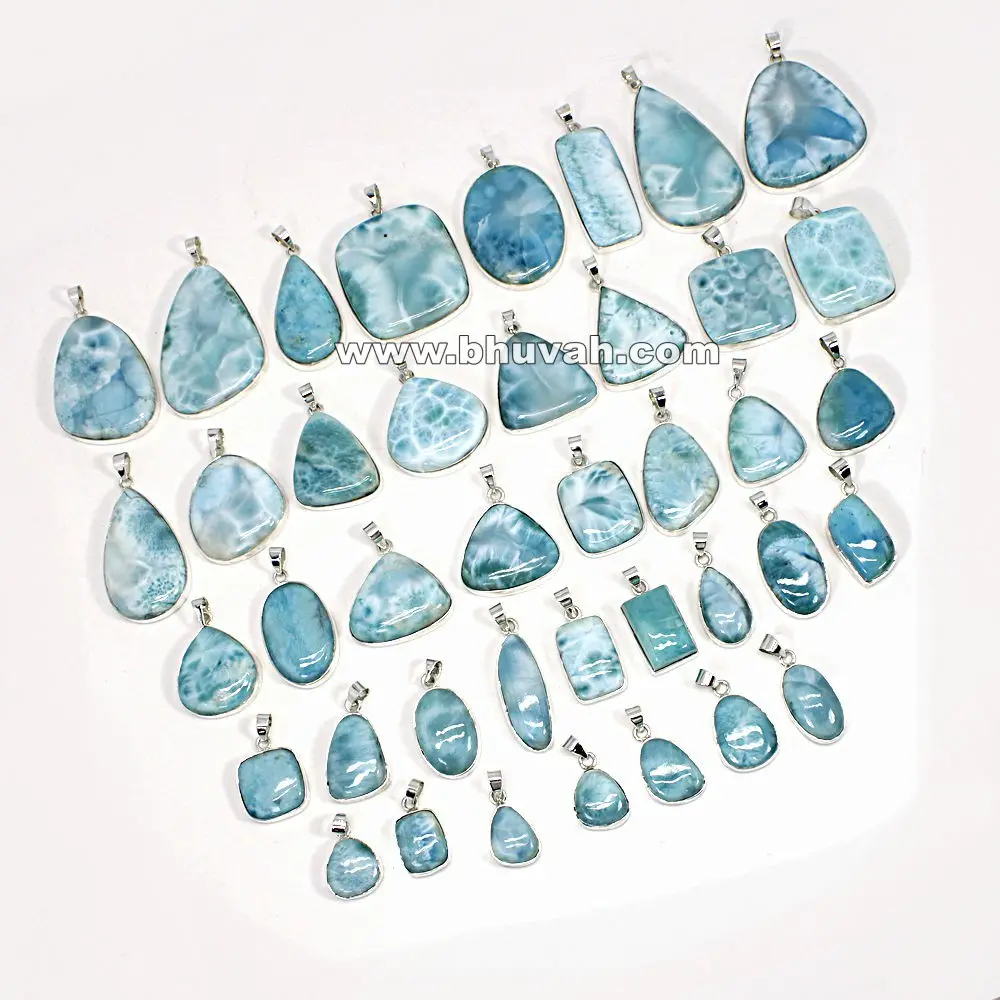 Dominicaanse Republiek Natuurlijke Larimar 925 Sterling Zilver Met Stempel Groothandel Veel Hanger