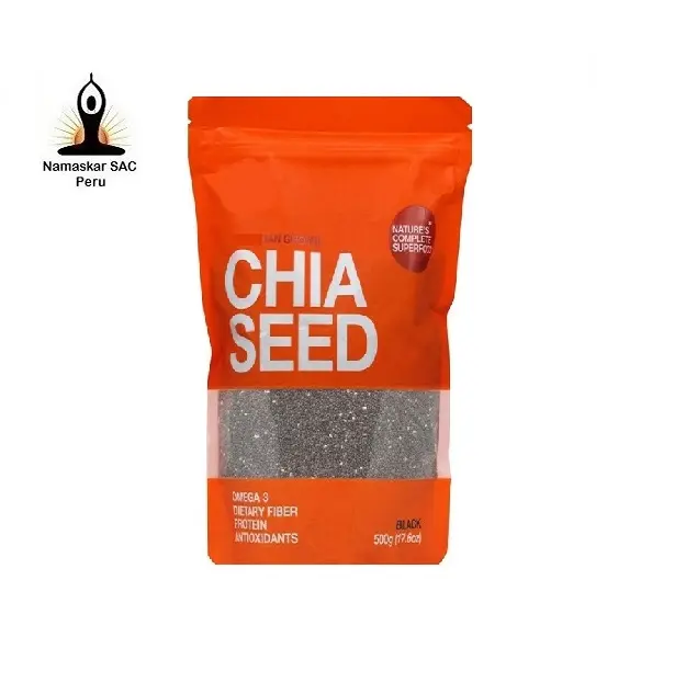 Peru Chia tohumları-200, 400 gram özel etiket ambalaj, siyah chia tohumları paketlenmiş