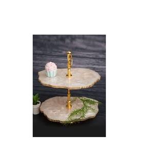 Soporte de resina para pastel de 2 niveles, soporte para servir pasteles con base de mármol natural chapado en oro para decoración de bodas y fiestas - Product Image 6
