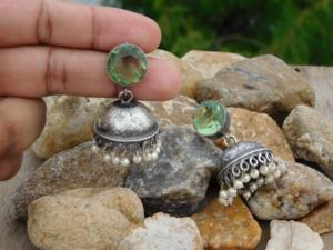 treanding handmade silver look alike stone jhumka earings - Product Image 3